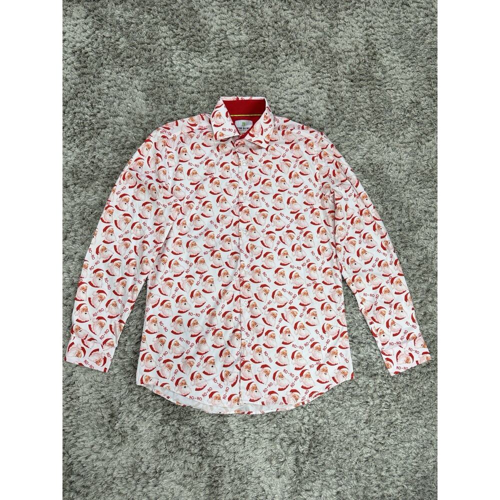 Tom Baine Santa Claus Christmas Button Down Dress Shirt Mens Slim Fit Holiday M